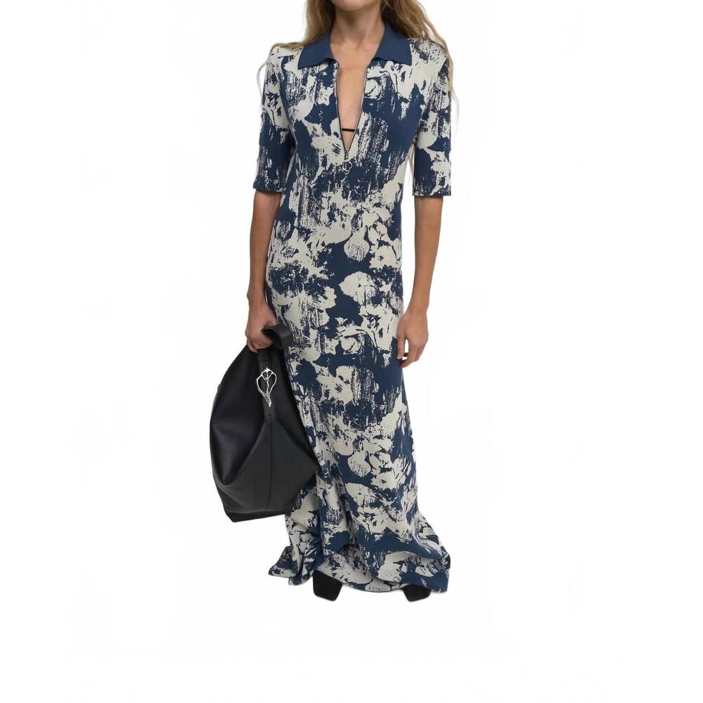 NEW RODEBJER clover denim flower dress in navy/sand